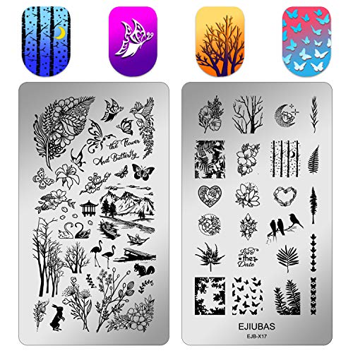 Nail Stamping Plate Stamper Plates - Ejiubas Double-sided Stamping Plates Set 3Pcs Nail Art Stamp Templates Nail Art Design EJB-X17 X18 Blackqueennaildesign - Thumbnail 3