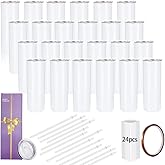 YOUKE OLA 24 Pack Sublimation Tumblers Straight Skinny Blanks 20oz for Heat Transfer, Individual Gift Boxed, Double Wall Insulated Tumbler with Shrink Wrap Films & Heat Tape & Straws, White