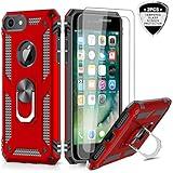 LeYi iPhone 6s/ 6 Case, iPhone 7 Case, iPhone 8 Case with Tempered Glass Screen Protector [2Pack], Military Grade Protective Phone Case with Ring Car Mount Kickstand for Apple iPhone 6/6s/7/8, Red
