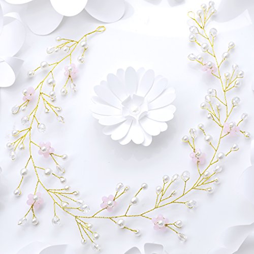 Yean Wedding Hair Vine Gold Headband Bridal Branch Crystal Wreath Bridal Vine Rose Hair Vine Gold Bridal Hair Wedding Hairstyle for Bride and Bridesmaid - 19.68inches