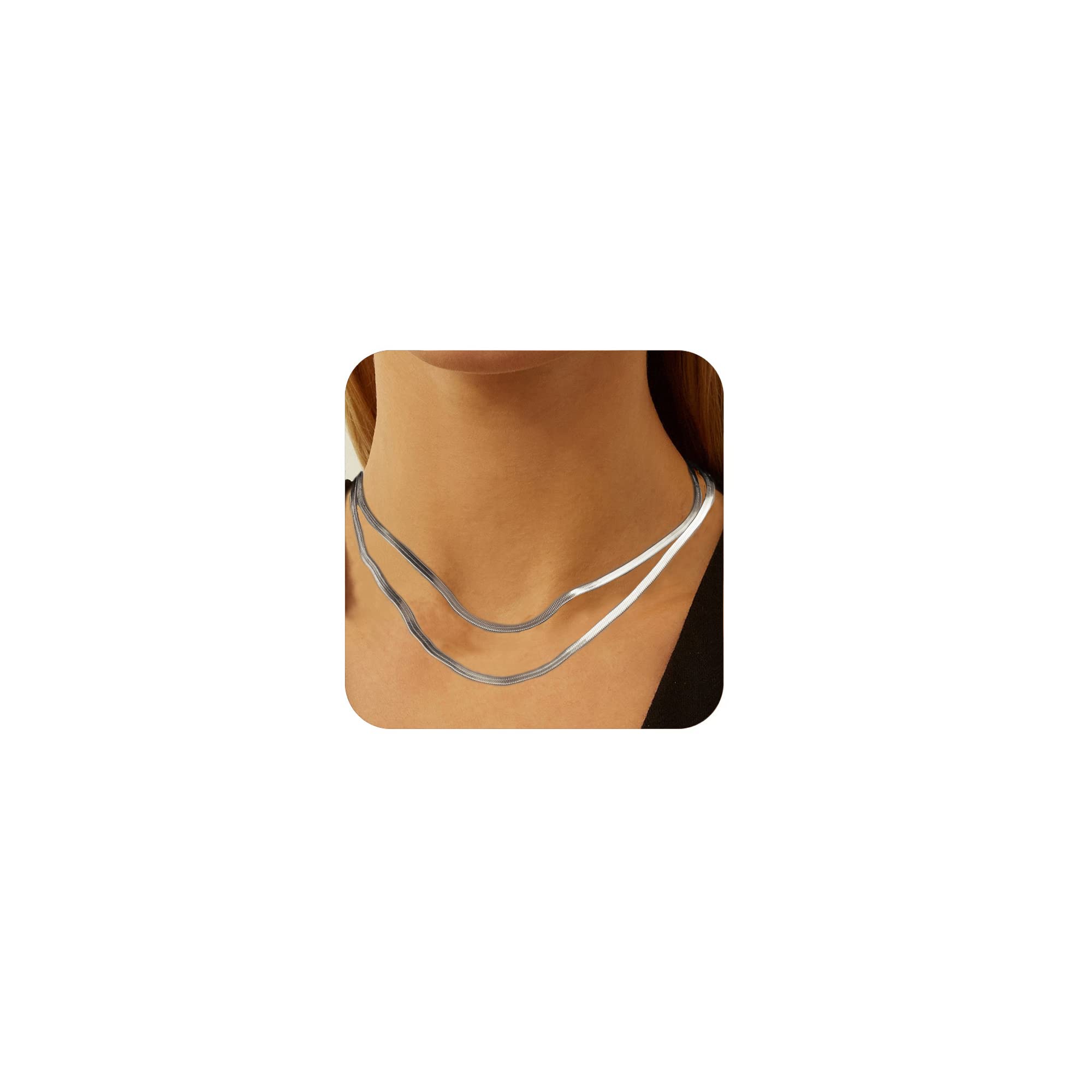 YANODA Herringbone Necklace for Women,14K Gold