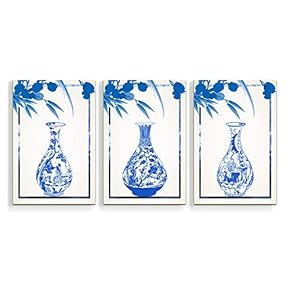 3 Panel Canvas Wall Art Blue and White Porcelain Pictures Home Wall Decorations for Bedroom Living Room Paintings Canvas Prints Framed - 16"x24" x 3 Panels