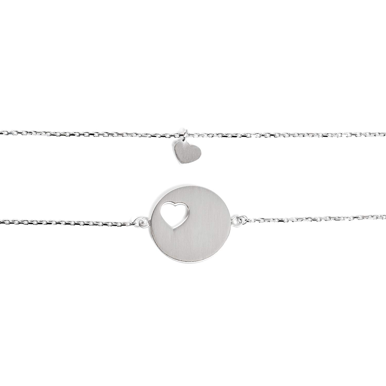 Beka Bell 2 Bracelets, Mother and Daughter or Girlfriends, with Heart, 925 Real Silver, Adjustable Length of 16cm and 18cm