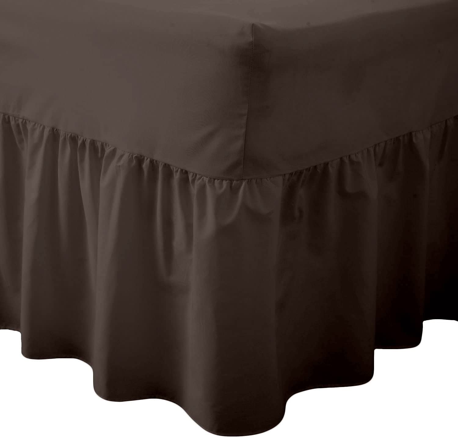 British Home Bedding - Luxury Valance Fitted Sheets - Plain Percale Quality Bed Sheet (Chocolate, King)