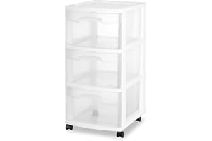 LOVINGSTAR Plastic Storage Drawer Cart, Medium Home Organization Storage Container with 3 Large Drawers w/Removeable Wheels，Set of 1 (White)