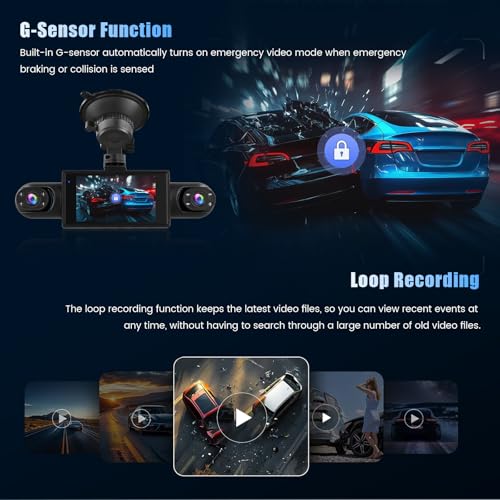 Inefala 360°Car Dashcam 4 Channels, Dash CAM 1080P Front and Rear Left Right with 64GB SD Card, G-Sensor Car Camera Loop Recording Night Vision