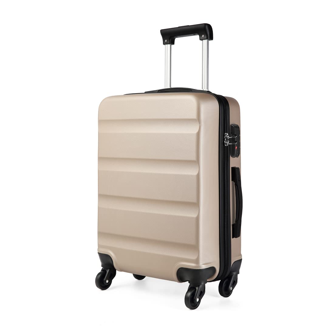 Kono Carry On Suitcase Small Lightweight Hand Luggage with 4 Spinner Wheels & TSA Lock ABS+PC Hardshell Cabin Bag Travel Case (Gold)