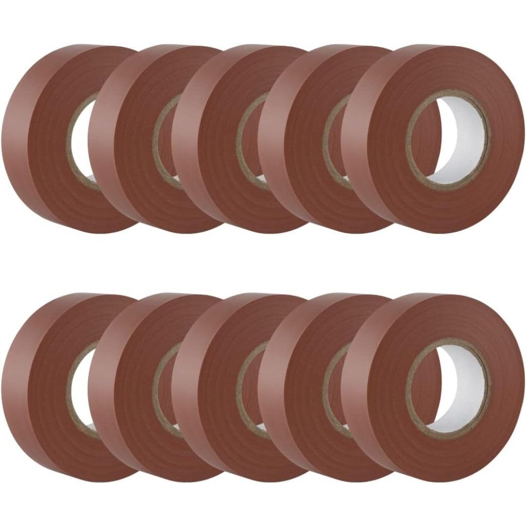 GTSE Brown Electrical Tape, 19mm x 20m, 10 Rolls of Strong Self-Adhesive PVC Insulation Tape for Insulating, Repairing and Protecting Electrical Wires
