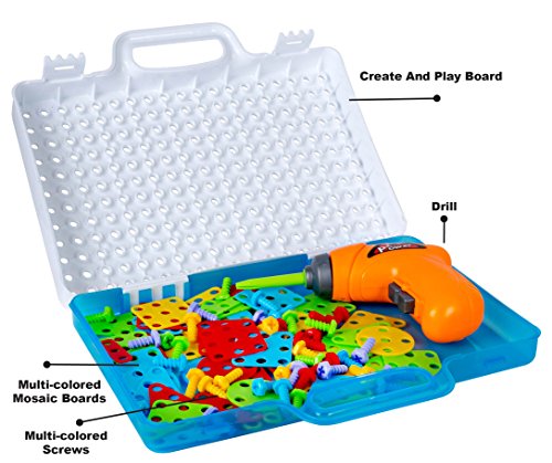 Drill & Design Creative Play Educational Toy With Real Toy Drill - Mosaic Design Building Toys Tool Kit