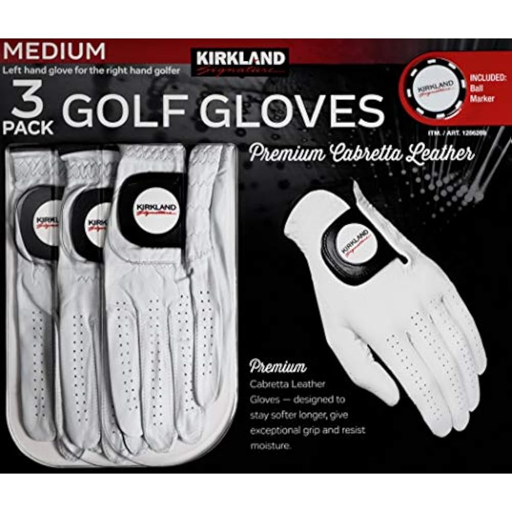 Kirkland Signature Men's Golf Gloves Premium Cabretta Leather, Medium