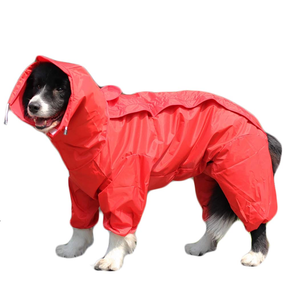 TFENG Dog Raincoat with Removable Hoodie, Outdoor Adjustable Drawstring, Magic Tape Waterproof Rain Jacket with Hood Collar Hole Red Size 14