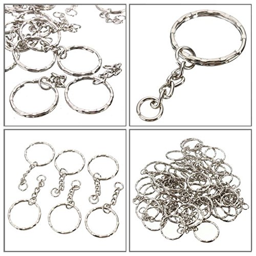 image for BephaMart 50Pcs 55mm Keyring Blanks Silver Tone Keychain Key Fob Split