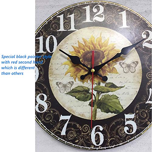 Qukueoy Sunflower Wood Wall Clock Decor (Black, 10inch)
