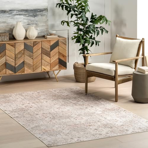 nuLOOM 9′ x 12′ Splashguard Machine Washable Area Rug with Waterproof Spill Proof Surface, Non Slip Backing and Stain Resistant for Living Room, Bedroom, Kitchen, Dining Room, Alona Light Beige