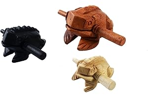 Guiros Percussion Instruments Wooden Frog 3 Piece Set of 4 Inch, 3 Inch, 2.75 Inch, Wooden Frog Musical Instrument (Brown/Bla