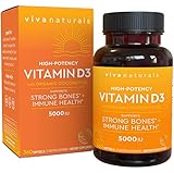 Viva Naturals High Potency Vitamin D3 5000 IU in Non-GMO Olive Oil for Enhanced Absorption, 360 Softgels