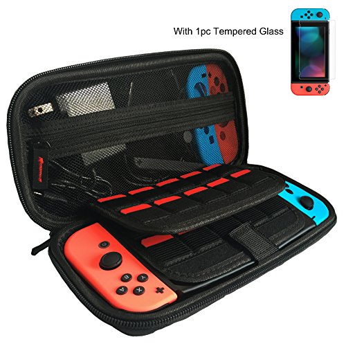 Aplus Carrying Case for Nintendo Switch and New Switch OLED Console, with 1 PC OLED Screen Protector, Game Case for Nintendo Switch OLED Console and Accessories, Holds 20 Games, Black