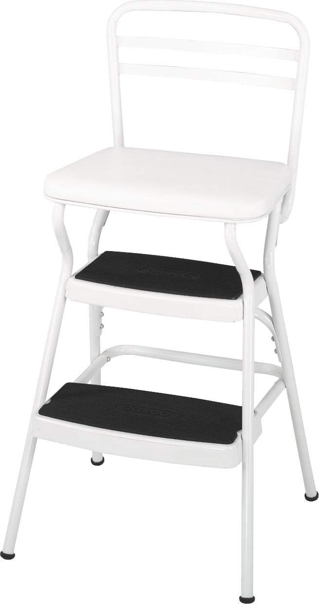 Styline Step Stool Mua Stylaire Retro Chair + Step Stool with Flip-Up Vinyl Seat, White ...