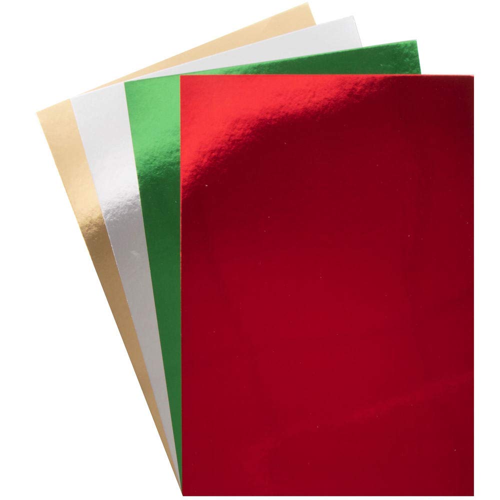 Baker Ross AX300 Christmas Metallic A4 Card - Pack of 20, Creative Art Supplies for Kids, Seasonal Crafts and Decorations