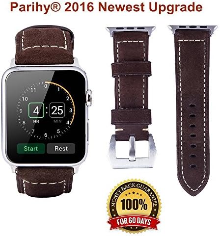 Apple Watch Band, Parihy Top-class Nubuck Leather Band 42mm Brown W Metal Adapter Clasp Replacement Wrist Band for Apple Watch &amp; Sport Edition (Handmade in Italy)(42mm, Dark Brown)
