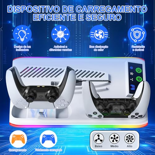 Gavzrt Suporte Cooler de Resfriamento RGB Carregador Controle Compatível com Console PS5, Acessórios de Cooler RGB PS5, Estação de Resfriamento PS5 Slim Pro