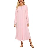 ENJOYNIGHT Womens Long Sleeve Nightgown V Neck Lounge Nightshirt Button Down Sleep Dress with Pockets