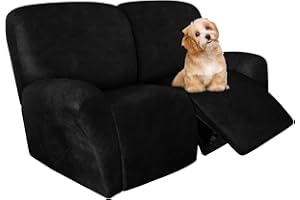 molasofa Loveseat Recliner Slipcover - 6 Pieces Stretch Leather Like Recliner Sofa Cover for 2 Seat Dual Reclining Loveseat Couch Furniture Protector with Elastic Bottom (Black)