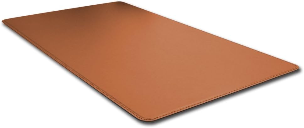 Eglooh - Herms - Desk Mat for Office Made of Orange Brown Leather - Desk Mat cm 80x50 - Large Mouse Pad with Rounded Corners and Handmade Stitchings - Made in Italy