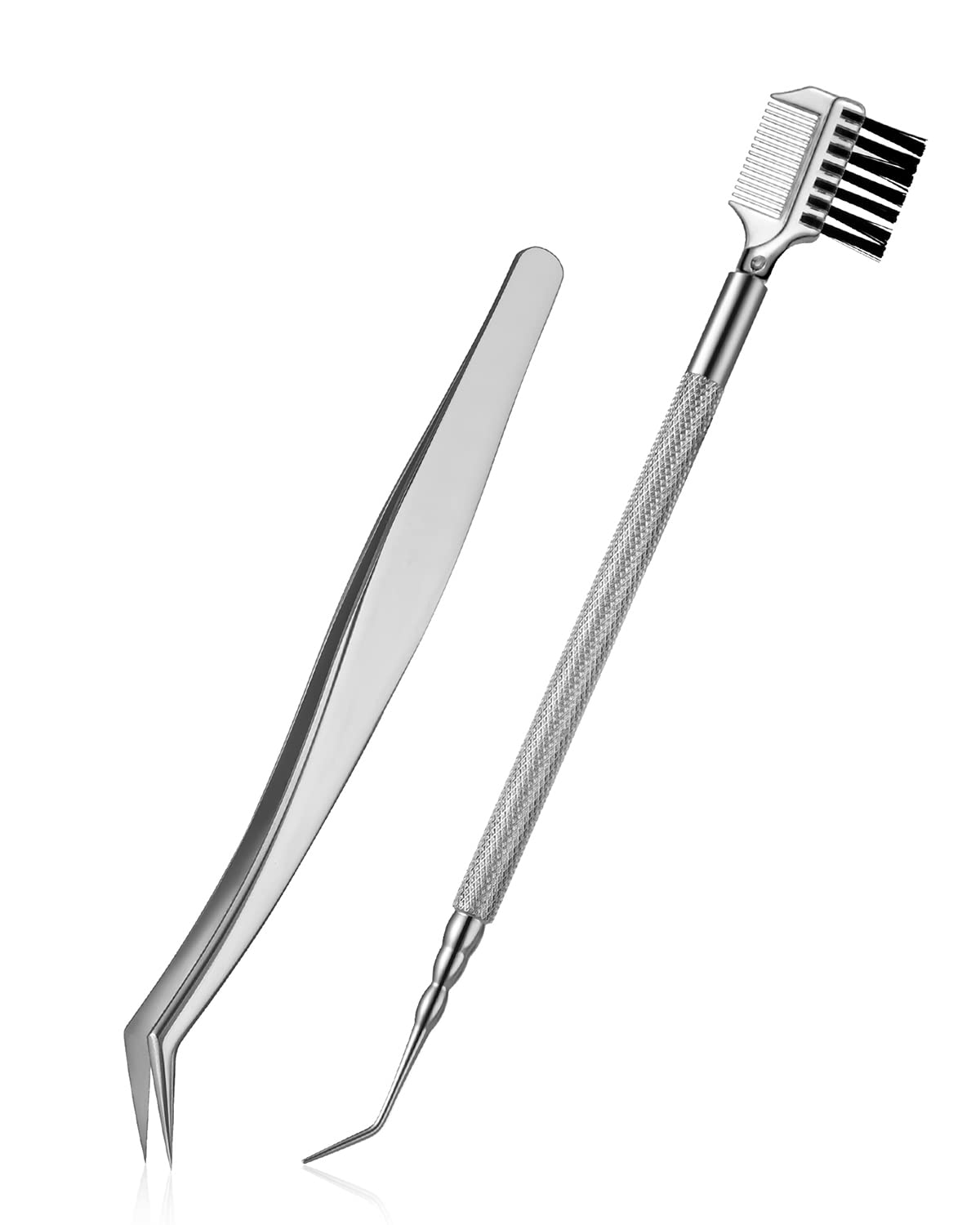 FVION 2 Pieces Eyelash Enhancer, Curved Eyelash Extension Tweezers/Eyebrow Brushes - Tweezers for False Eyelash Extensions, Eyelash Separator Comb, Lash Lift Makeup Tool — image 1