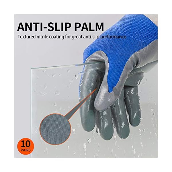 Vgo 10 Paare Nitrilbeschichtung Handschuhe, Gartenarbeit, Fisch und Arbeitshandschuhe, ökonomisch (10/XL, Blau, NT2110) – Bild 5