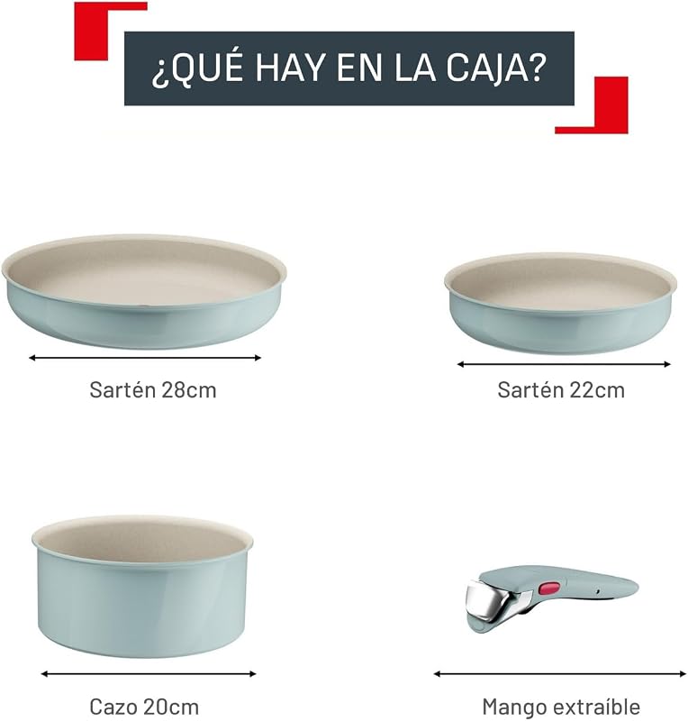 Ingenio Serenity - Conjunto de 2 Tabuleiros 22/28 cm + Panela 20 cm + Pega removível, revestimento antiaderente, Empilhável, Indução, Lavar loiça e forno, Eucalipto