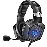 ONIKUMA Gaming Headset Stereo PS4 Headset with Flexible 360°Mic Surround Sound Over-Ear Xbox one Headset with Noise Cancelling Gaming Headphone LED Lights Volume Mute Control for Phones Laptop Mac PC