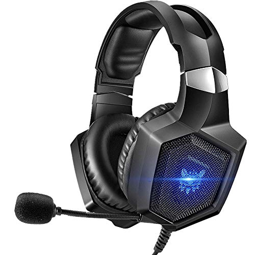 ONIKUMA Gaming Headset Stereo PS4 Headset with Flexible 360°Mic Surround Sound Over-Ear Xbox one Headset with Noise Cancelling Gaming Headphone LED Lights Volume Mute Control for Phones Laptop PC