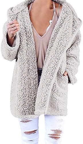 Womens Soft Teddy Sherpa Fleece Hooded Jumper Hoody Jacket Coat with Pocket