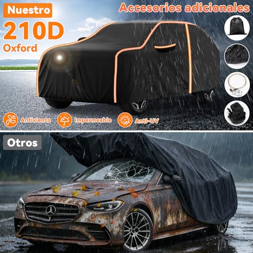 AUTODIAG 210D Cubierta para Auto SUV de Tejido Oxford(1964-2026),520x200x180CM Funda Impermeable con Forro ALGODÓN,Cremallera y Cintas Reflectante,Anti-UV,Anti-Nieve,Antiarañazos,Ideal para Exteriores