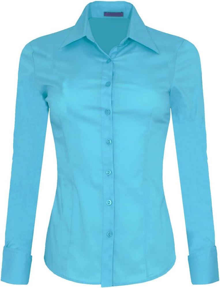 Iron Puppy Womens Long Sleeve Skinny Button Down Collared Shirts With Stretch