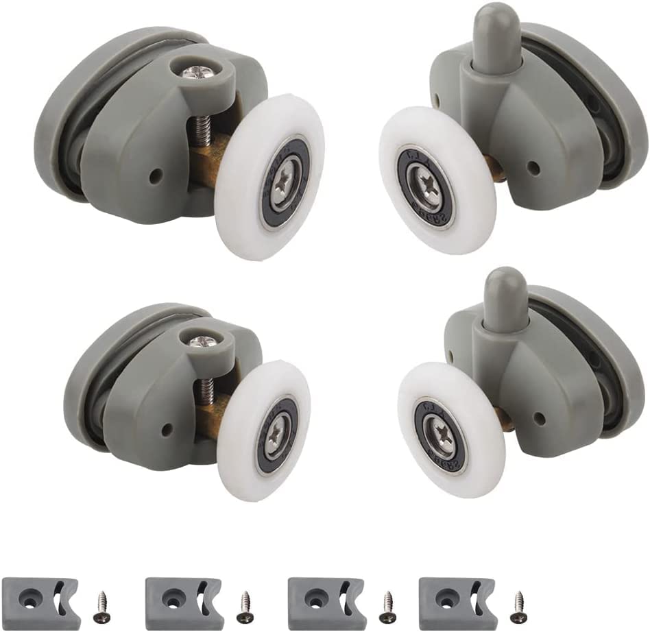 Cokritsm 4Pcs Shower Door Rollers, 25mm Sliding Shower Doors Wheels Replacement Roller Runner Wheel, Shower Door Runners Pulleys for Curved Glass Doors 4-6mm