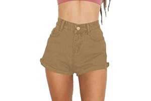 Haola Women's Juniors Vintage Summer Denim High Waisted Folded Hem Jeans Shorts