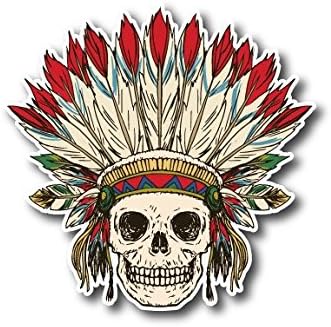 #10561 Native American Indian Skull Sticker Decal for Car Bumper, Motorcycles, Windows, Laptops, Walls and More (6")