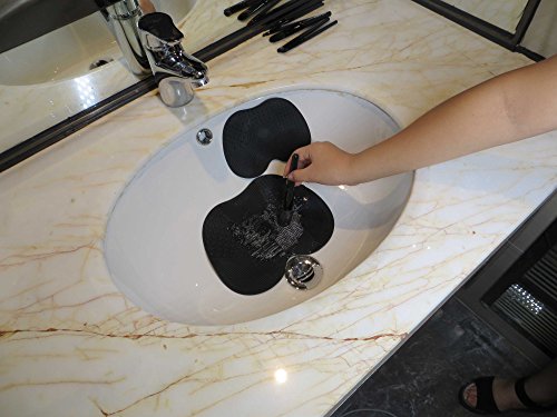 LORMAY Makeup Brush Organizer + Makeup Brush Cleaning Mat, Storage Container of Makeup Tools and Personal Care Accessories-Makeup Drying Brush Holder Bathroom Cosmetic Organizer (Black)
