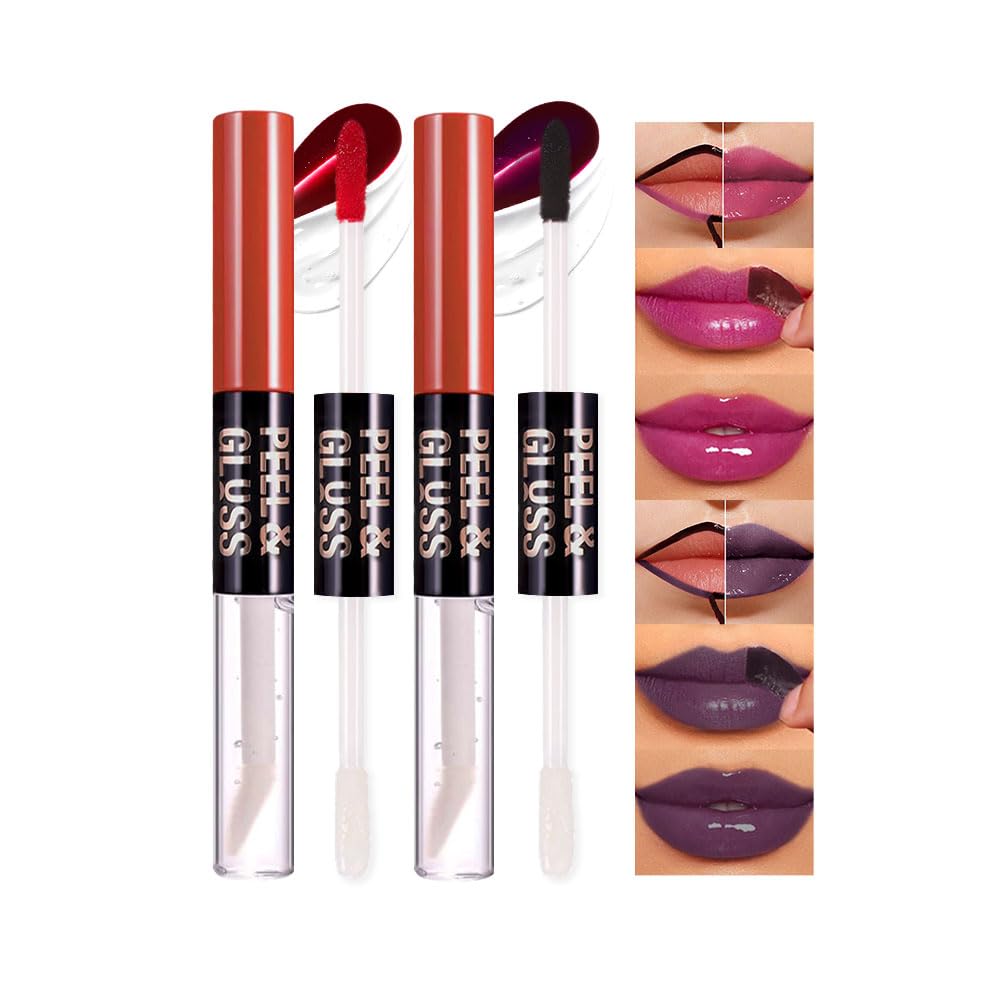 Photo 1 of ***2 PACKS OF 2 INCLUDED***2Pcs Peel Off Lip Gloss Tattoo and Lip Oil 2-in-1, Lip Stain Peel Off Masque - Peel Off Lip Tint ,Long Lasting Waterproof Transfer-proof Lip Mask Lip Gloss Peel Off Lip Liner,Stay Lip Makeup 05#+08#***2 PACKS OF 2 INCLUDED***