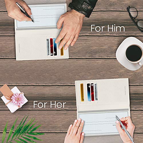 Genuine Leather Checkbook Cover For Women & Men - Checkbook Holder Check Book Covers For Duplicate Checks Card Wallet RFID