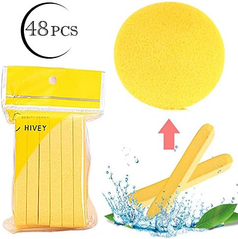 Miji Facial Cleansing Sponge for Cleaning, 48 Pcs Compressed Face Round Makeup Puff Sponges Cleaning Stick, Portable Wash Pads Reusable Cosmetic Supplies for Face Cleanser Reusable