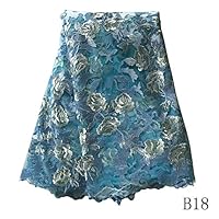 Stephen Wu 5 Yards a lot African lace Fabric French Nigerian Embroidered Tulle lace Fabric Flower Design for Wedding Dress (Light Blue)