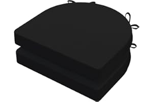 AAAAAcessories U-Shaped Chair Cushions for Dining Chairs with Ties and Removable Cover, 2" Thick Dining Kitchen Chair Pads, Indoor Dining Room Chair Cushions, 17" x 16", 2 Pack, Black