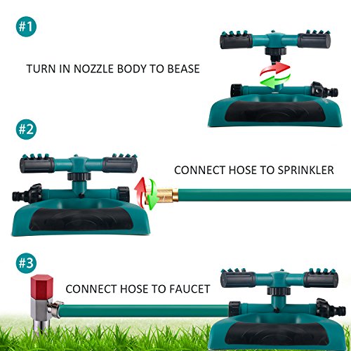 MAXZONE Garden Sprinkler - Automatic 360 Rotating Adjustable Lawn Sprinkler with a Large Area of Coverage/Leak Free Durable 3 Arm Sprayers, Gardening Watering System