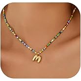 A ALARTAN Initial Necklace for Women Cute Colorful Beaded Charm Necklaces Bohemian Colorful Letter Necklaces Personalized Bubble Necklace Trendy Choker for Women Jewelry Gift