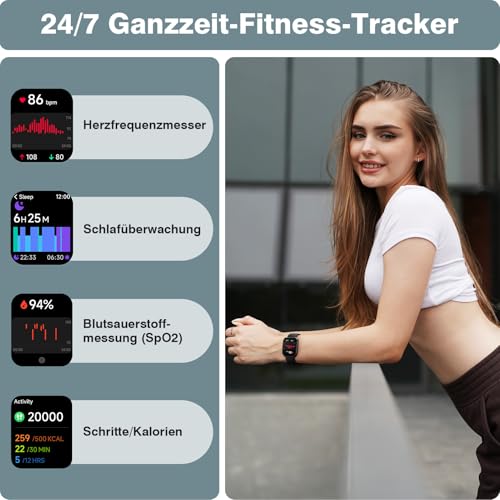 Smartwatch Men Women 1.85 Inch Smart Watch with Phone Function / Whatsapp, Fitness Watch Men with Heart Rate / Sleep Monitor, 10 Day Battery, 3ATM Waterproof Heart Rate Monitor for Samsung / iOS / Android / Alexa