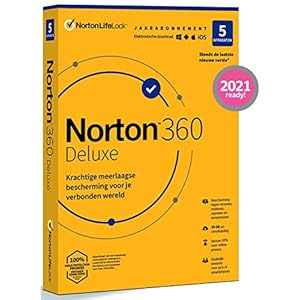 Norton 360 Deluxe 2022, antivirussoftware, internetbeveiliging, 5 Apparaten, 1 Jaar, Secure VPN en Password Manager, PCs…