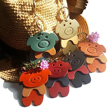 3分割 豚キーホルダー 本革 動物キーリング バッグチャーム イタリア製牛革 ハンドメード ブタの